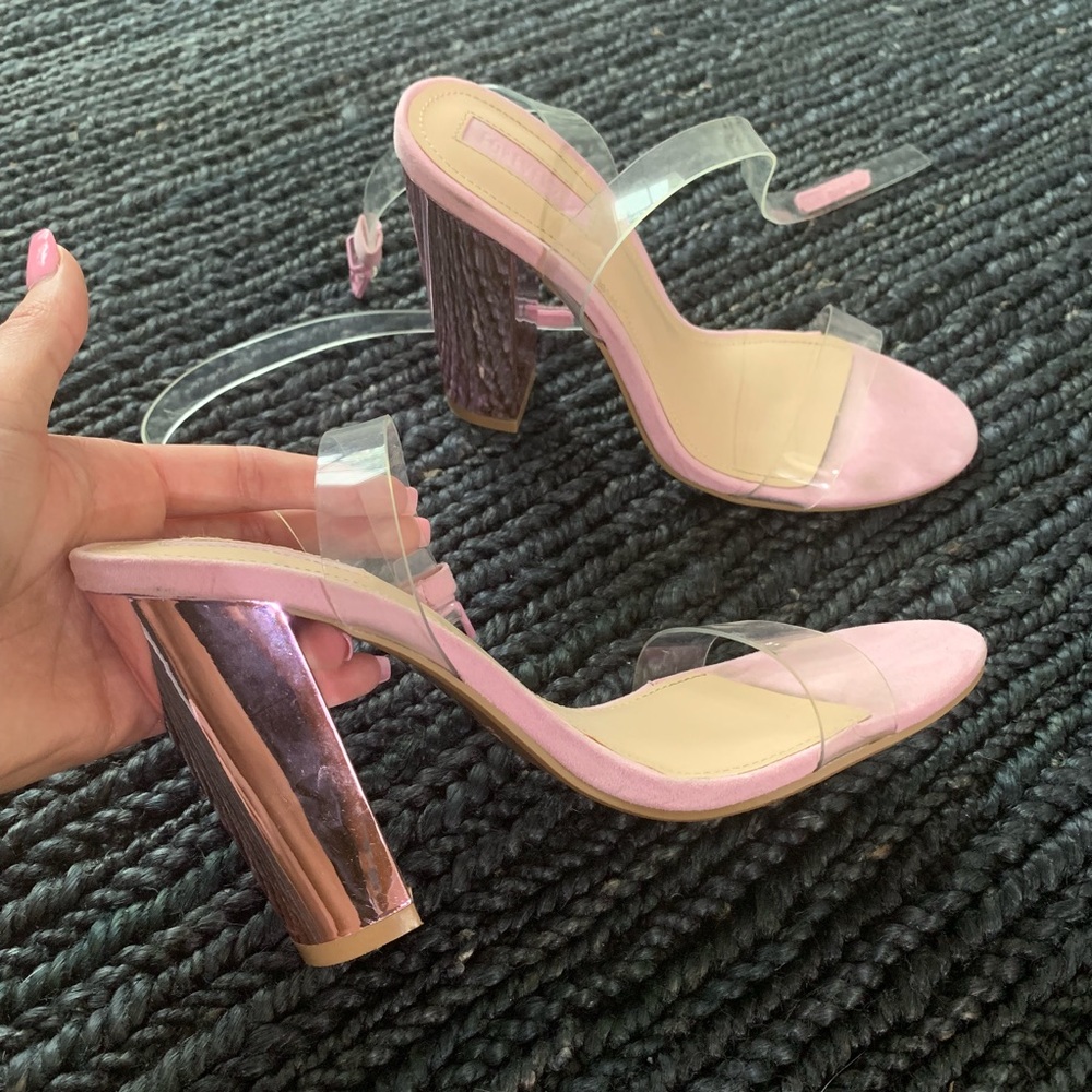 Clear Strap Pink Chunky Heels